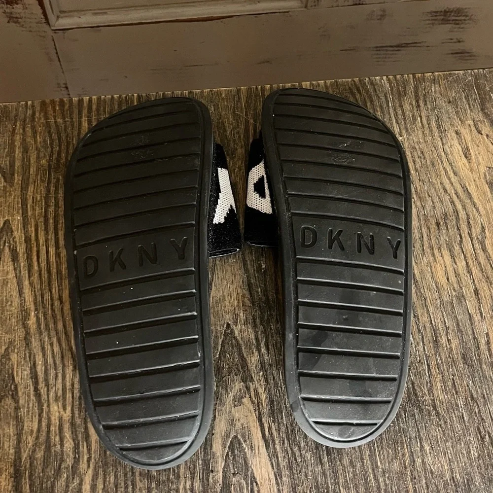 Womens DKNY black white Zax logo fabric slides sliders 9 - Picture 7 of 9